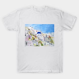 Santoroni Greece Aegean sea watercolor painting T-Shirt